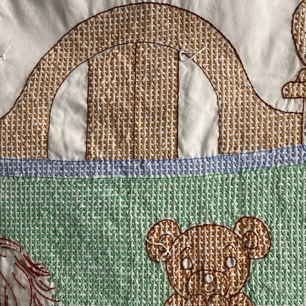 Vintage HandmadeCross Stitched Baby Blanket/Nursery/Infant, Multicolored
